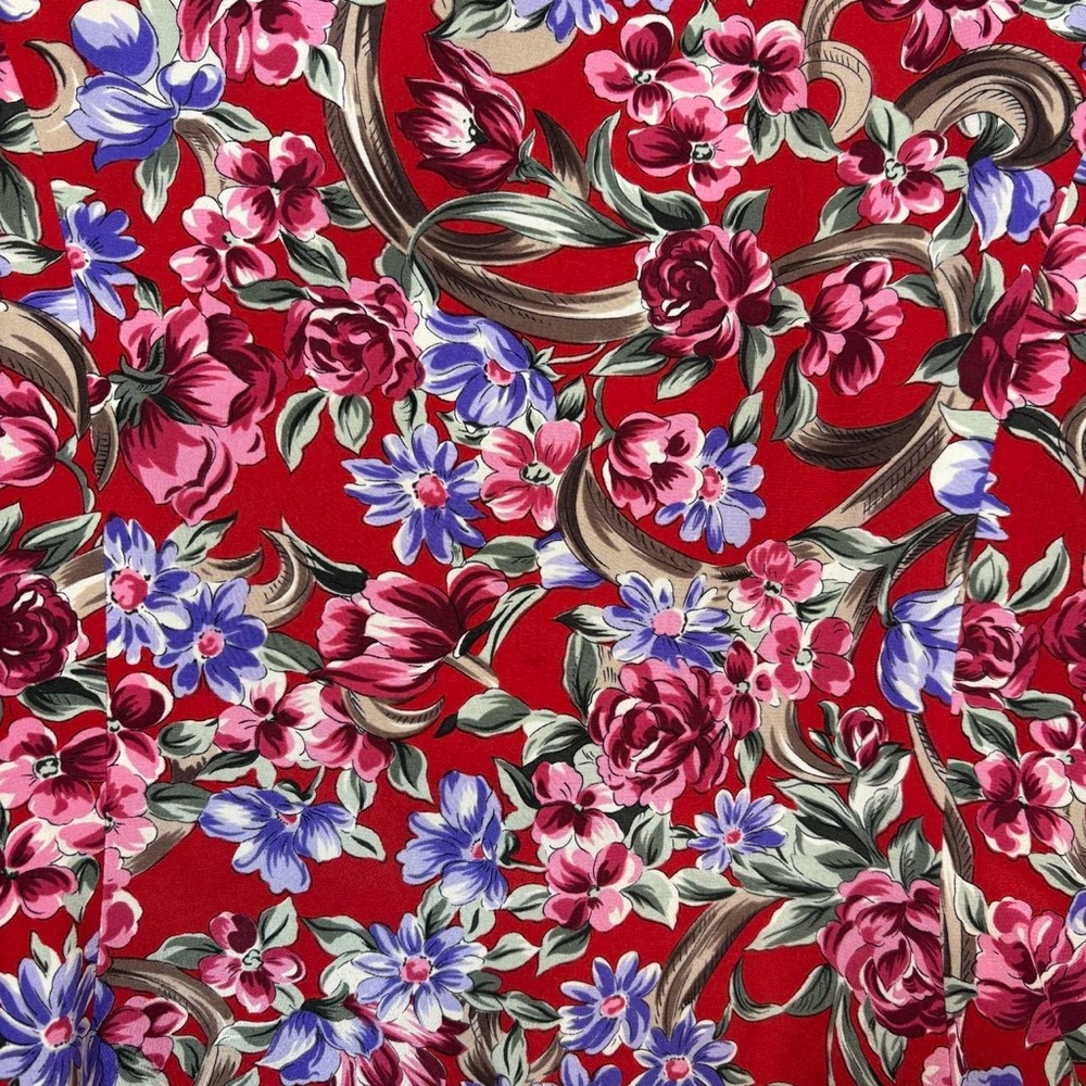 Vintage 100% silk red floral brocade puff sleeve Richard Warren jacket - Picture 8 of 8